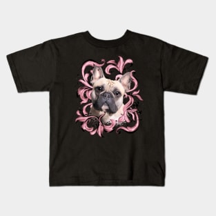 French bulldog, pink decorations leaves, frenchie lovers gift Kids T-Shirt